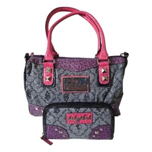 SOLD - Baby Phat Pink Black And Purple Shoulder Bag And Matching Wallet Y2K
